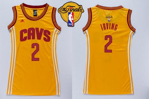 Women's Cavaliers #2 Kyrie Irving Gold The Finals Patch Dress Stitched NBA Jersey