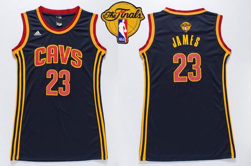 Women's Cavaliers #23 LeBron James Navy Blue The Finals Patch Dress Stitched NBA Jersey