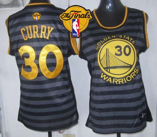Women's Warriors #30 Stephen Curry Black Grey The Finals Patch Groove Stitched NBA Jersey