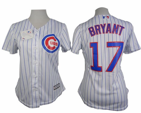 Women's Cubs #17 Kris Bryant White(Blue Strip) Fashion Stitched Baseball Jersey
