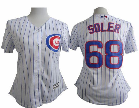 Women's Cubs #68 Jorge Soler White(Blue Strip) Fashion Stitched Baseball Jersey