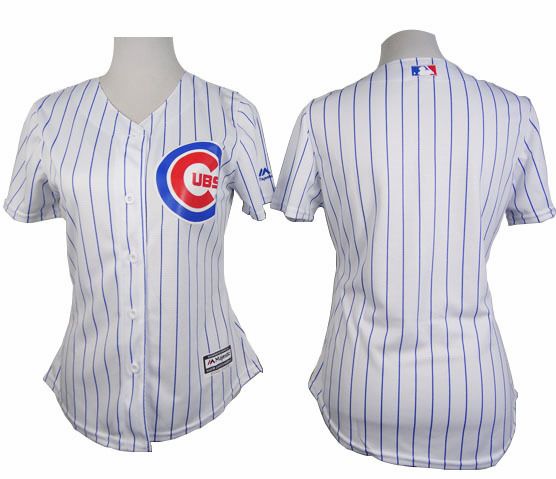 Women's Cubs Blank White With Blue Strip Fashion Stitched Baseball Jersey