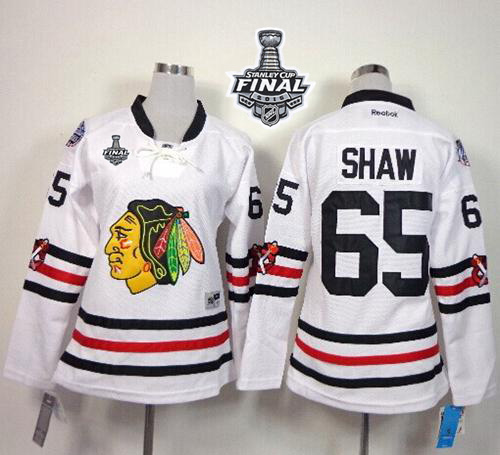 Women's Blackhawks #65 Andrew Shaw White 2015 Winter Classic 2015 Stanley Cup Stitched NHL Jersey