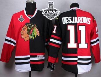 Blackhawks #11 Andrew Desjardins Red Black Split 2015 Stanley Cup Stitched NHL Jersey