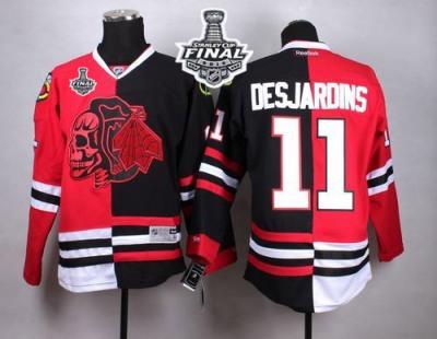 Blackhawks #11 Andrew Desjardins Red Black Split Red Skull 2015 Stanley Cup Stitched NHL Jersey