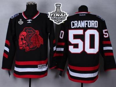 Blackhawks #50 Corey Crawford Black(Red Skull) 2014 Stadium Series 2015 Stanley Cup Stitched NHL Jersey