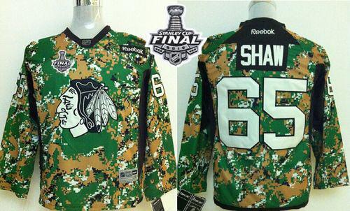 Youth Blackhawks #65 Andrew Shaw Camo Veterans Day Practice 2015 Stanley Cup Stitched NHL Jersey