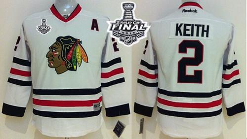Youth Blackhawks #2 Duncan Keith White 2015 Stanley Cup Stitched NHL Jersey
