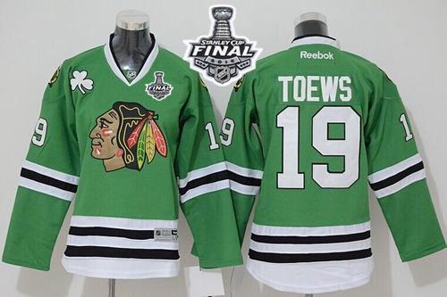 Youth Blackhawks #19 Jonathan Toews Green 2015 Stanley Cup Stitched NHL Jersey