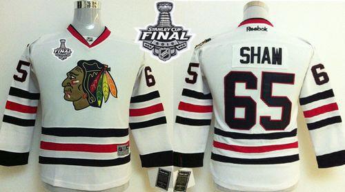 Youth Blackhawks #65 Andrew Shaw White 2015 Stanley Cup Stitched NHL Jersey