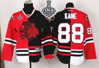 Blackhawks #88 Patrick Kane Red Black Split Red Skull 2015 Stanley Cup Stitched NHL Jersey