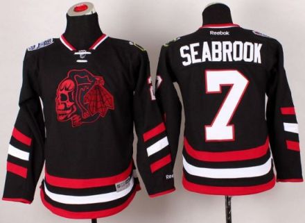 Youth Blackhawks #7 Brent Seabrook Black(Red Skull) 2014 Stadium Series Stitched NHL Jersey