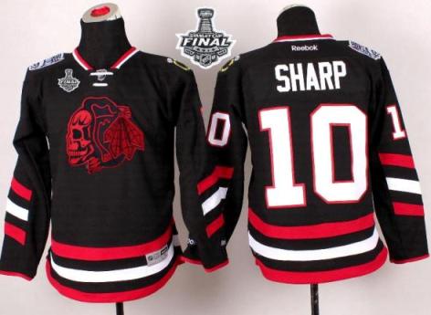 Youth Blackhawks #10 Patrick Sharp Black(Red Skull) 2014 Stadium Series 2015 Stanley Cup Stitched NHL Jersey