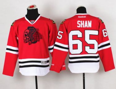 Youth Blackhawks #65 Andrew Shaw Red(Red Skull) Stitched NHL Jersey
