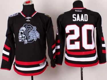 Youth Blackhawks #20 Brandon Saad Black(White Skull) 2014 Stadium Series Stitched NHL Jersey