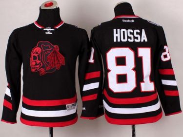Youth Blackhawks #81 Marian Hossa Black(Red Skull) 2014 Stadium Series Stitched NHL Jersey