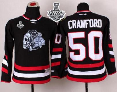 Youth Blackhawks #50 Corey Crawford Black(White Skull) 2014 Stadium Series 2015 Stanley Cup Stitched NHL Jersey