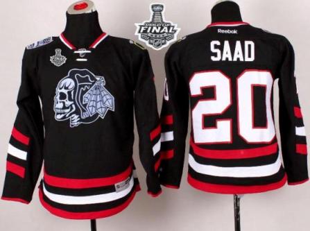 Youth Blackhawks #20 Brandon Saad Black(White Skull) 2014 Stadium Series 2015 Stanley Cup Stitched NHL Jersey