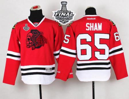 Youth Blackhawks #65 Andrew Shaw Red(Red Skull) 2015 Stanley Cup Stitched NHL Jersey