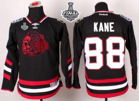 Youth Blackhawks #88 Patrick Kane Black(Red Skull) 2014 Stadium Series 2015 Stanley Cup Stitched NHL Jersey