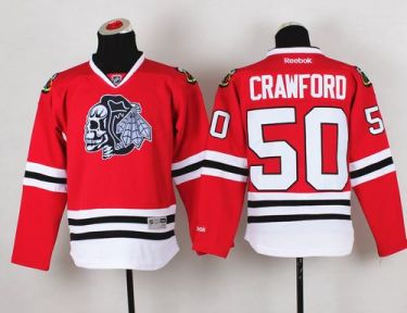 Youth Blackhawks #50 Corey Crawford Red(White Skull) Stitched NHL Jersey