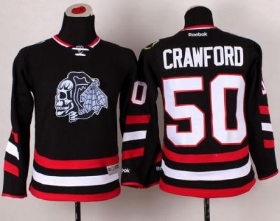 Youth Blackhawks #50 Corey Crawford Black(White Skull) 2014 Stadium Series Stitched NHL Jersey