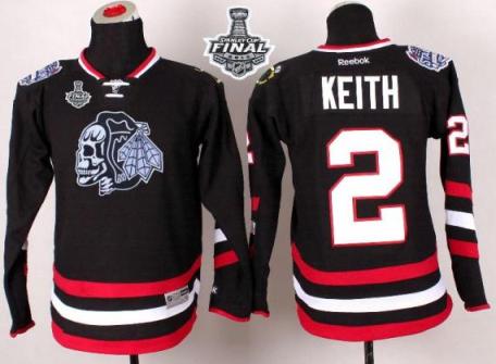 Youth Blackhawks #2 Duncan Keith Black(White Skull) 2014 Stadium Series 2015 Stanley Cup Stitched NHL Jersey