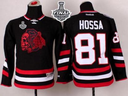 Youth Blackhawks #81 Marian Hossa Black(Red Skull) 2014 Stadium Series 2015 Stanley Cup Stitched NHL Jersey