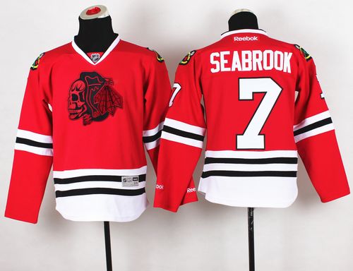 Youth Blackhawks #7 Brent Seabrook Red(Red Skull) Stitched NHL Jersey