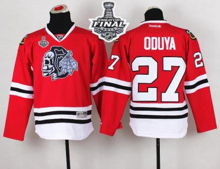Youth Blackhawks #27 Johnny Oduya Red(White Skull) 2015 Stanley Cup Stitched NHL Jersey