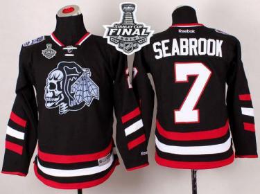 Youth Blackhawks #7 Brent Seabrook Black(White Skull) 2014 Stadium Series 2015 Stanley Cup Stitched NHL Jersey
