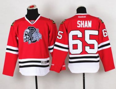 Youth Blackhawks #65 Andrew Shaw Red(White Skull) Stitched NHL Jersey