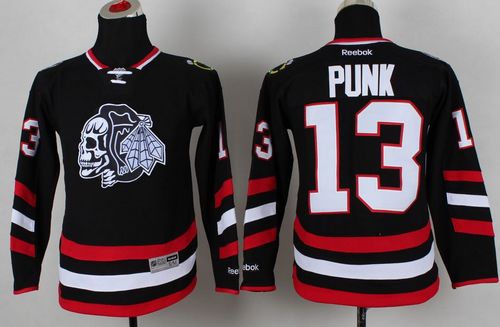 Youth Blackhawks #13 Punk Black(White Skull) 2014 Stadium Series Stitched NHL Jersey