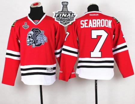 Youth Blackhawks #7 Brent Seabrook Red(White Skull) 2015 Stanley Cup Stitched NHL Jersey