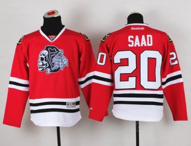 Youth Blackhawks #20 Brandon Saad Red(White Skull) Stitched NHL Jersey