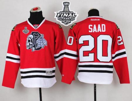 Youth Blackhawks #20 Brandon Saad Red(White Skull) 2015 Stanley Cup Stitched NHL Jersey