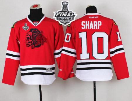 Youth Blackhawks #10 Patrick Sharp Red(Red Skull) 2015 Stanley Cup Stitched NHL Jersey