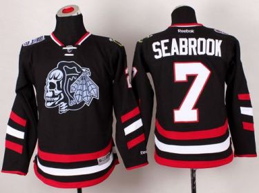Youth Blackhawks #7 Brent Seabrook Black(White Skull) 2014 Stadium Series Stitched NHL Jersey