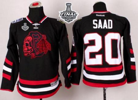 Youth Blackhawks #20 Brandon Saad Black(Red Skull) 2014 Stadium Series 2015 Stanley Cup Stitched NHL Jersey