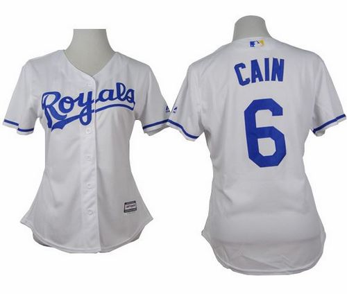 Women's Royals #6 Lorenzo Cain White Home Stitched Baseball Jersey