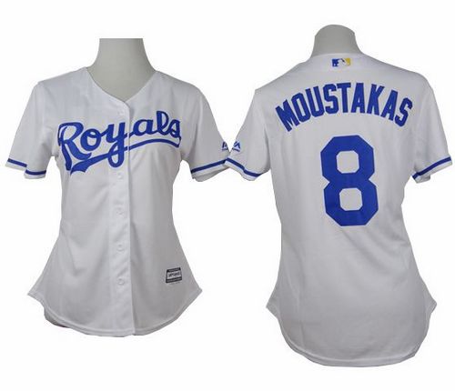 Women's Royals #8 Mike Moustakas White Home Stitched Baseball Jersey