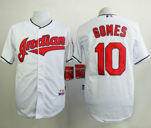 Indians #10 Yan Gomes White Cool Base Stitched Baseball Jersey