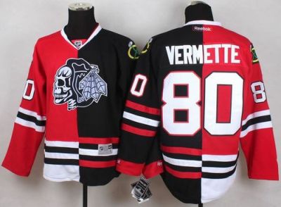 Blackhawks #80 Antoine Vermette Red Black Split White Skull Stitched NHL Jersey