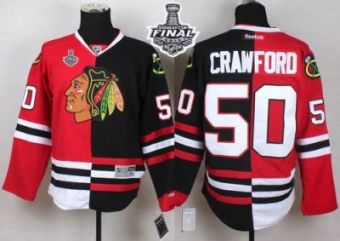 Blackhawks #50 Corey Crawford Red Black Split 2015 Stanley Cup Stitched NHL Jersey