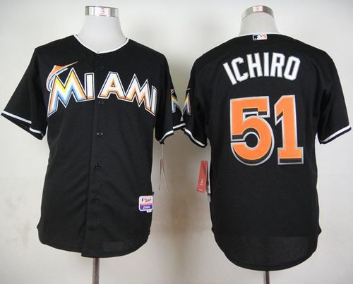 marlins #51 Ichiro Suzuki Black Cool Base Stitched Baseball Jersey