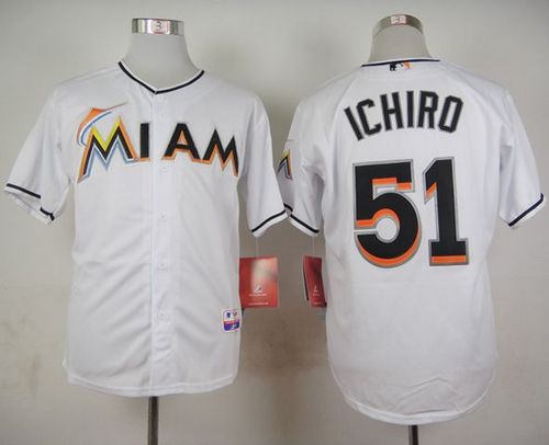 marlins #51 Ichiro Suzuki White Cool Base Stitched Baseball Jersey