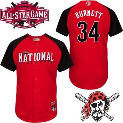 Pirates #34 A. J. Burnett Red 2015 All-Star National League Stitched Baseball Jersey