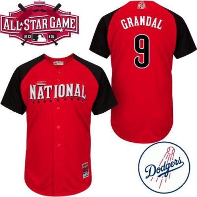 Dodgers #9 Yasmani Grandal Red 2015 All-Star National League Stitched Baseball Jersey