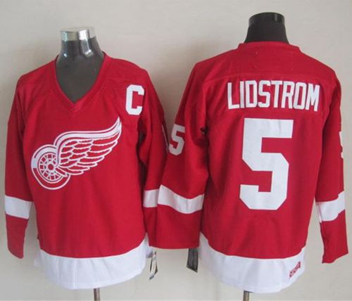 Red Wings #5 Nicklas Lidstrom Red CCM Throwback Stitched NHL Jersey