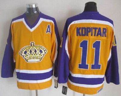 Kings #11 Anze Kopitar Yellow CCM Throwback Stitched NHL Jersey